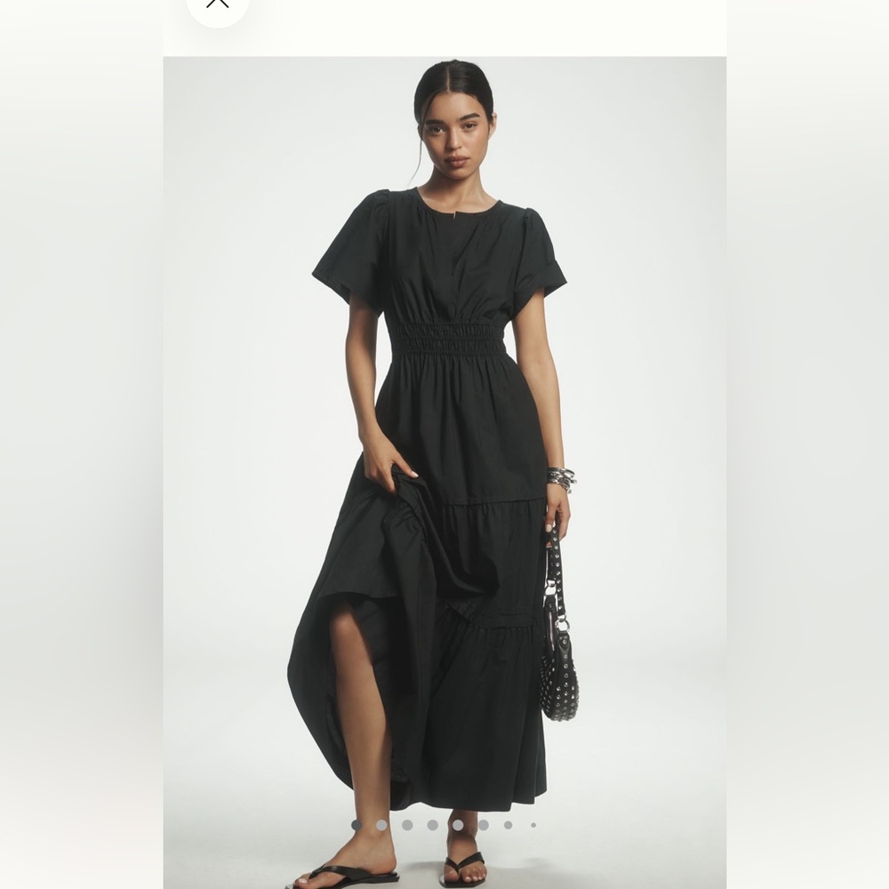 Anthropologie Black Somerset Short-Sleeve Maxi Dress